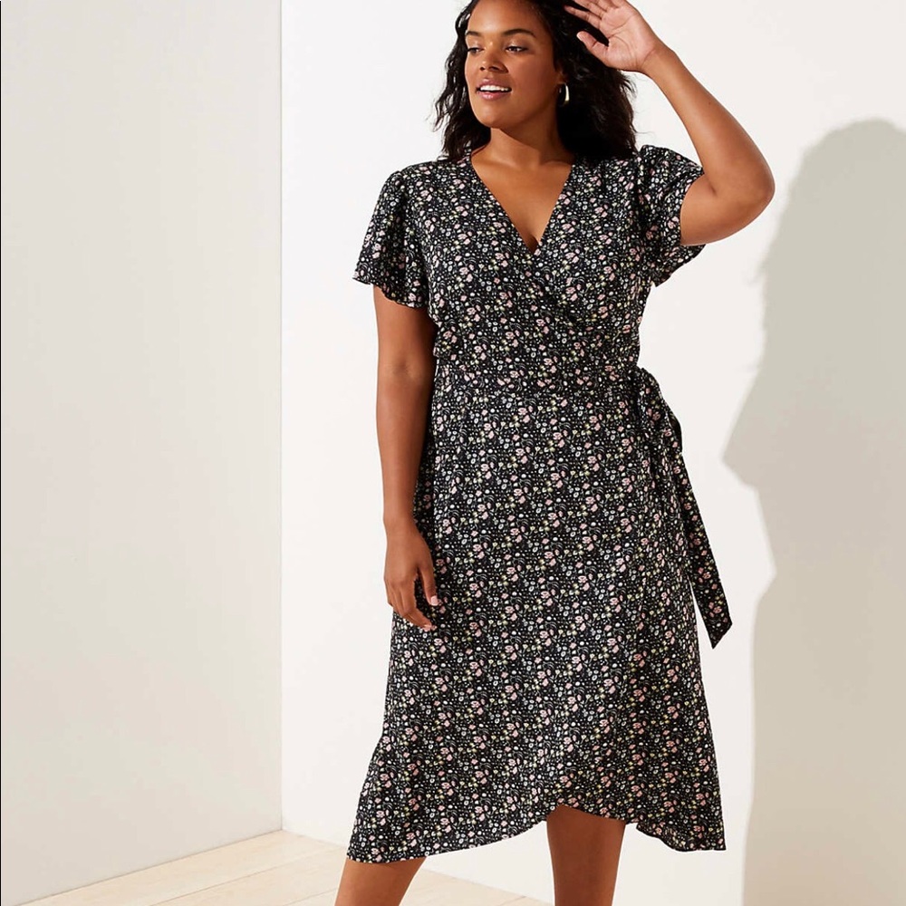 LOFT Plus Vine Flutter Midi Wrap Dress